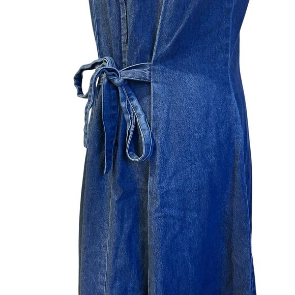 Vintage 90s Denim Maxi Dress Lace Neckline A-Line Tie Back Styleworks Sz 10 - Picture 15 of 16